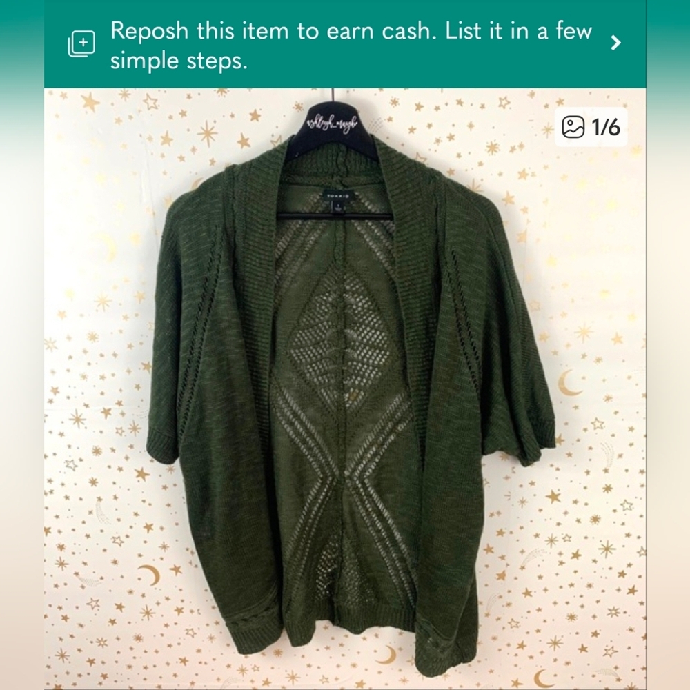 Torrid Olive Green Open Front Short Sleeve Cardigan - Picture 4 of 8